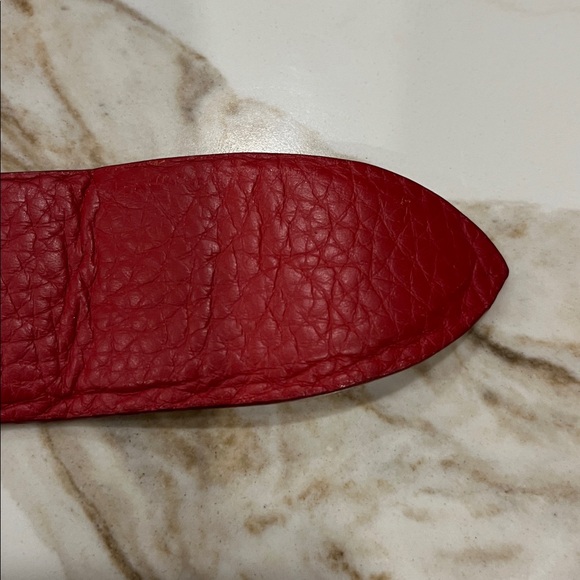 Miu Miu Brick Red Leather 1.5” wide Belt with Silver tone round Metallic Buckle - Picture 3 of 10